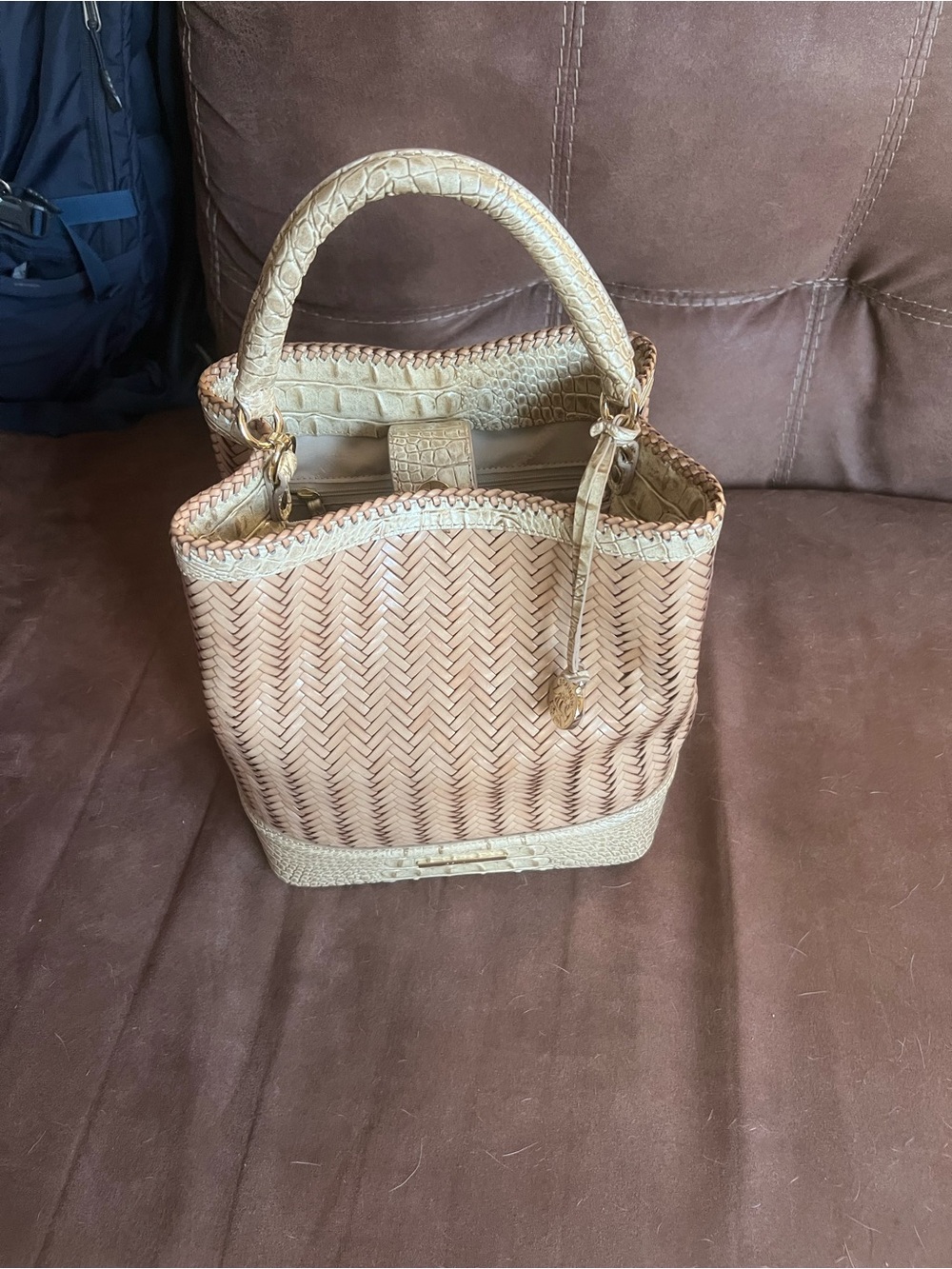 Brahmin Woven Tote in Beige and Tan